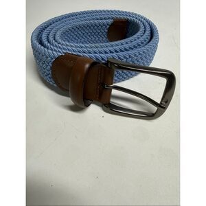 Perry Ellis Mens Webbed Woven Belt Blue Brown Size L 38/40 Leather Trim See Note